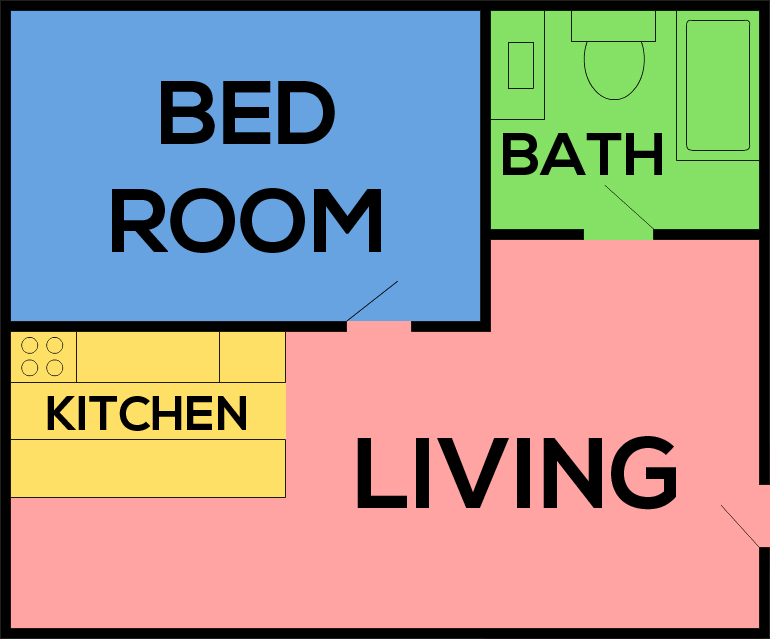 This image is the visual schematic representation of Plan A in Mayberry Colony Apartments.